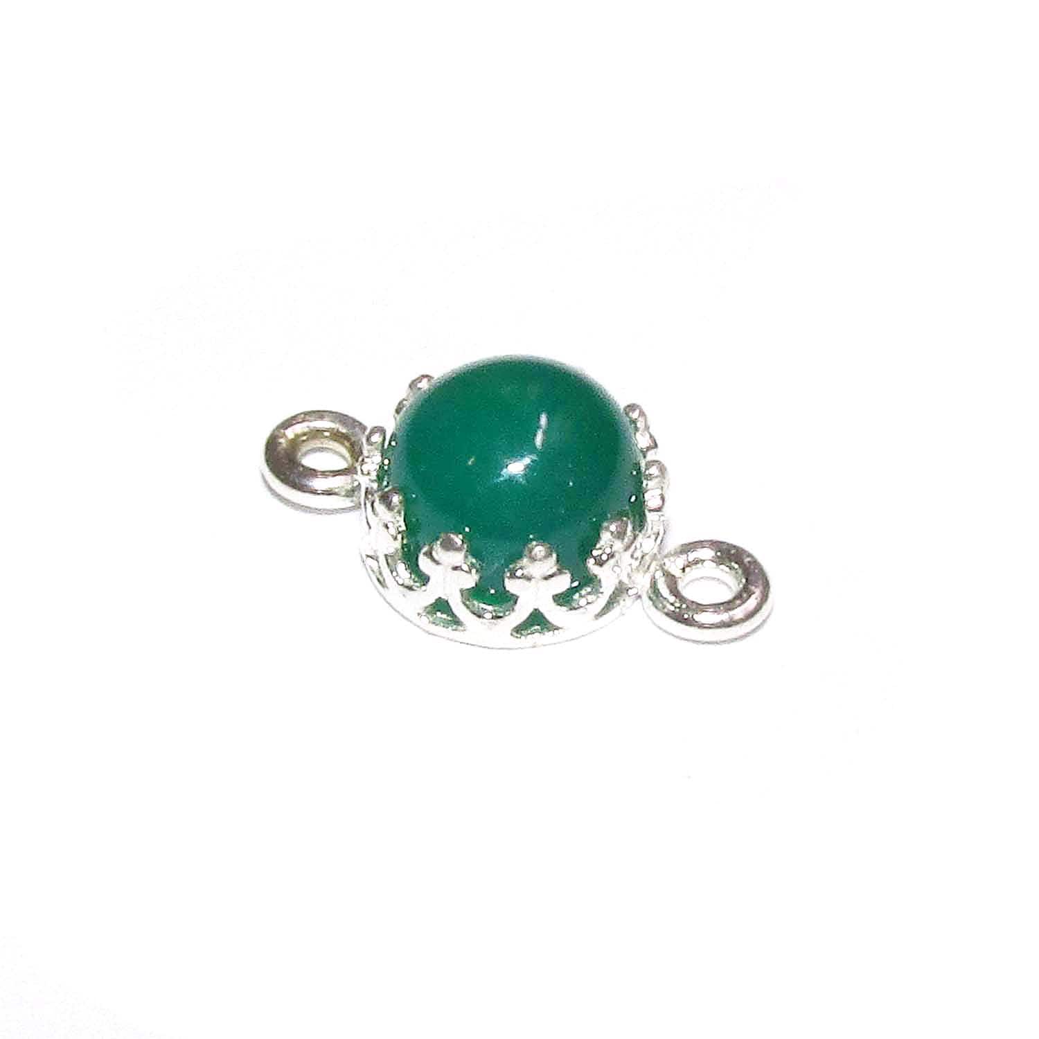 925 Sterling Silver natural green chalcedony round Link Connector size 14x7 mm, chalcedony silver link, Jewelry making, Connector - 1 piece