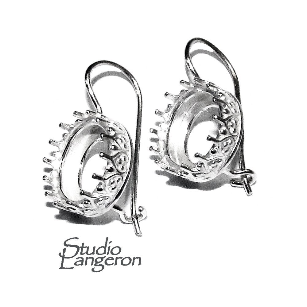 10 mm 925 sterling silver blank earrings with bezel cup, Setting, bezel cup, 925 silver, base earrings, Jewelry making - 1 pair (2 piece)