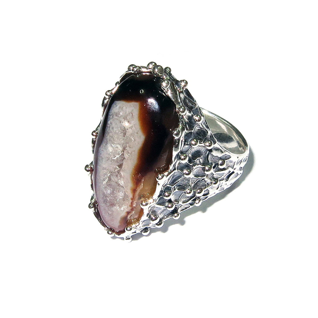 Druse agate statement ring 925 sterling silver size 8, handmade ring, single copy, sterling silver, Druse agate, Agate ring
