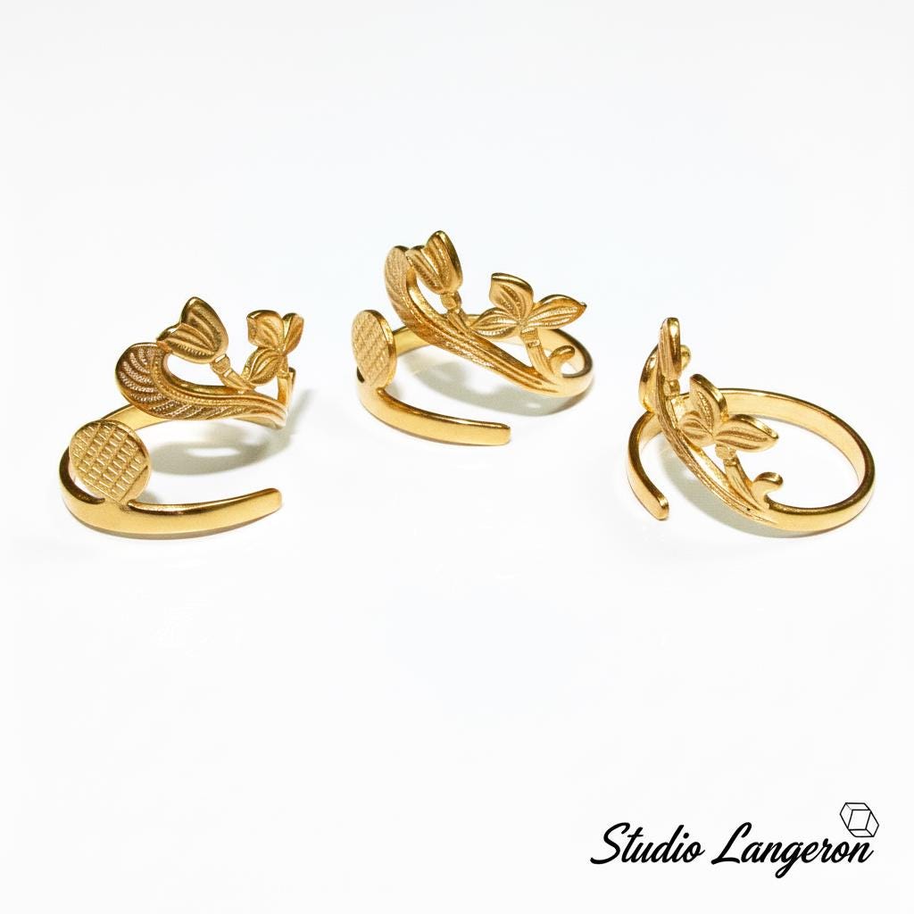 14K Yellow gold filled open blank ring with a platform 7.0 mm for gluing, base ring, Jewelry making, Setting, ring gold filled - 1 piece