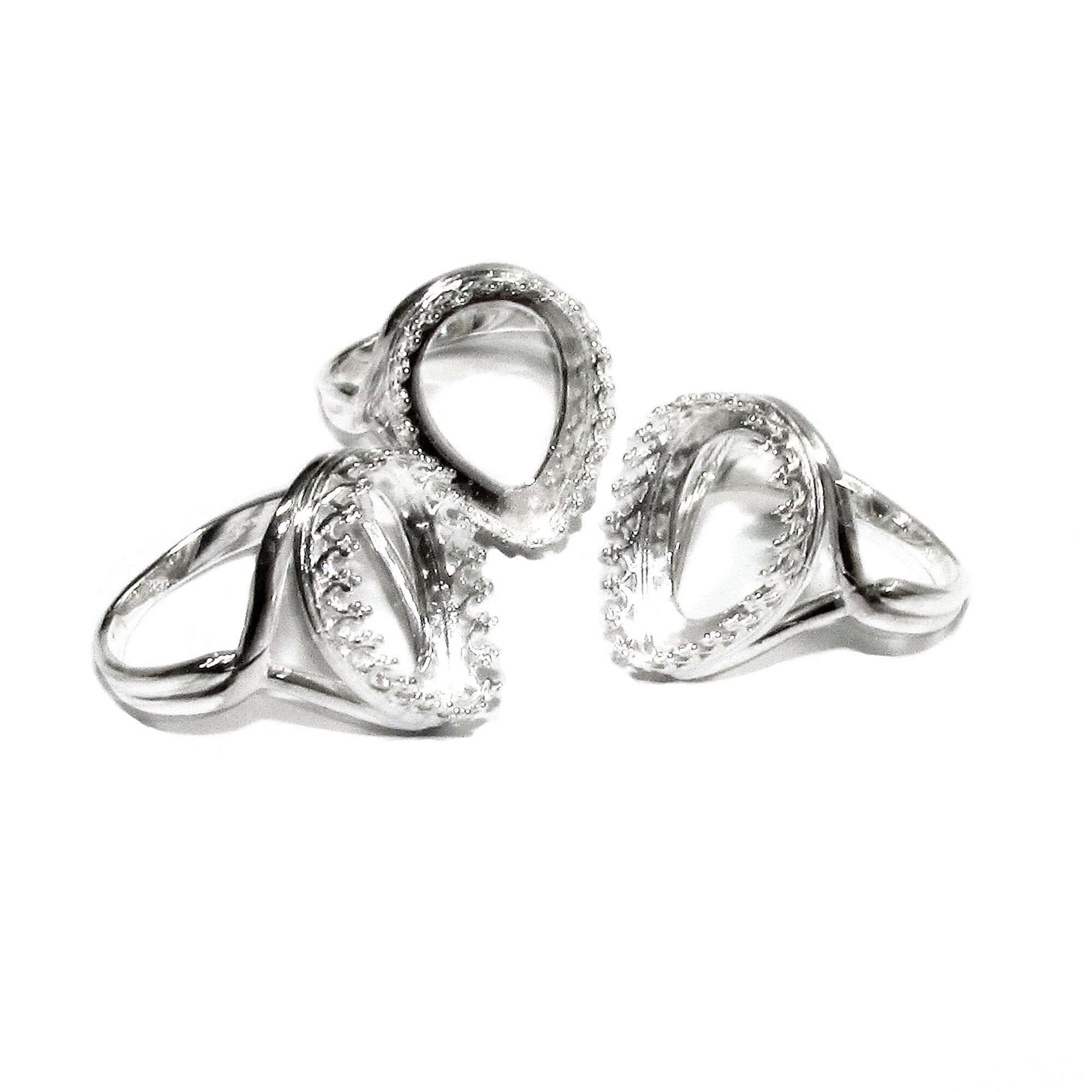 13x18mm 925 sterling silver blank ring with pear bezel cup size 5, 6, 7, 8, 9, Ring mounting, bezel cup, base ring, Jewelry making - 1 piece