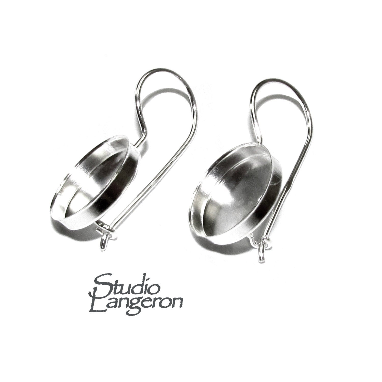 14 mm 925 sterling silver blank earrings with bezel cup, Jewelry making, Setting, bezel cup, base earrings, 925 silver - 1 pair (2 piece)