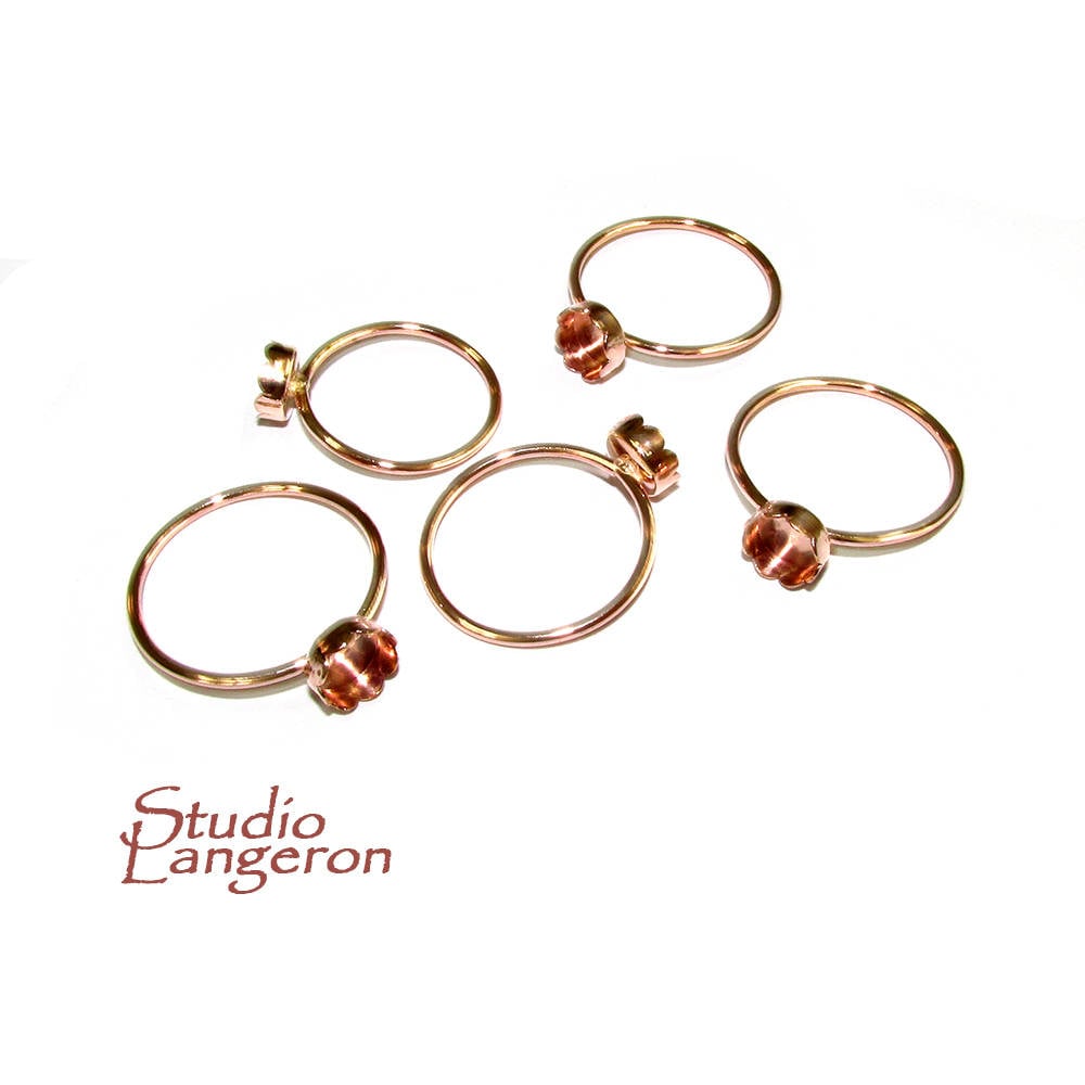 14K Rose gold filled blank ring with flower bezel cup 6 mm size 4 - 11, Base ring, Bezel cup, Setting, Jewelry making - 1 piece