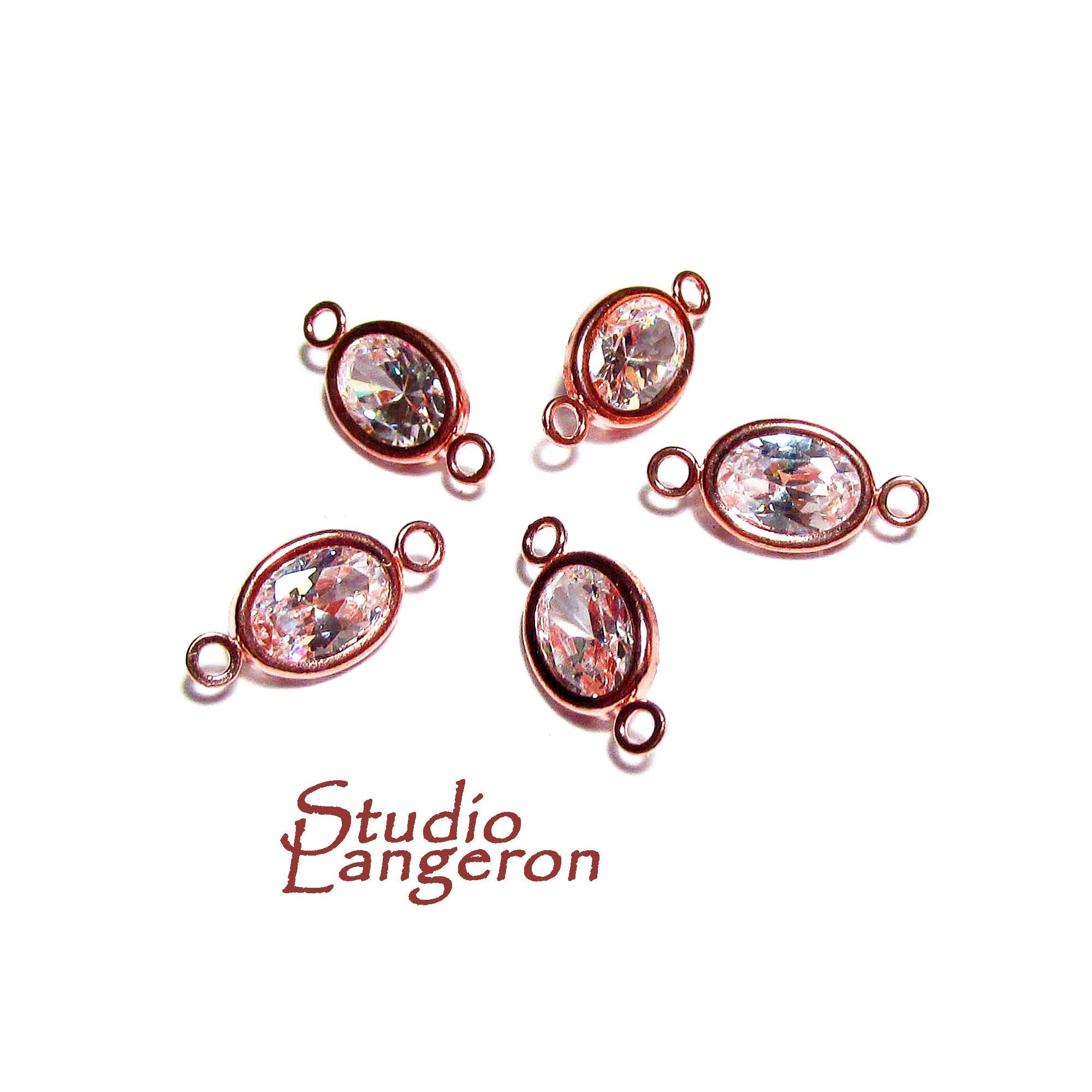 14K Rose Gold Filled White topaz oval Link Connector size 12.0x6.0 mm, Rose gold filled link, Link connector, Jewelry making - 1 piece