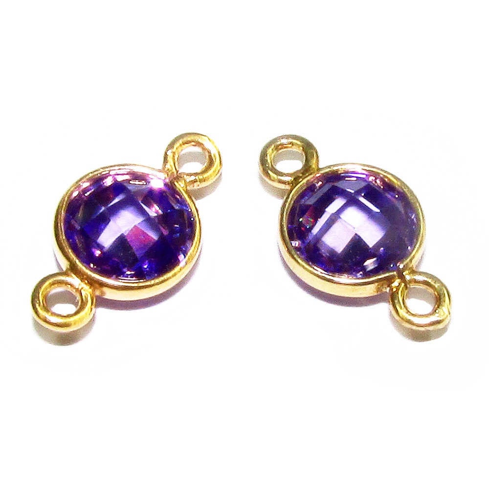 14K Gold Filled Checkerboard Dark Amethyst Round Link Connector size 12x7 mm, Amethyst, Link connector, Jewelry making, Connector - 1 piece