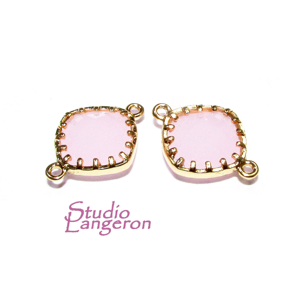 14K Gold Filled Checkerboard rose quartz cushion Link Connector size 13x18 mm, gold filled link, Jewelry making, Link Connector - 1 piece