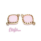 14K Gold Filled Checkerboard rose quartz cushion Link Connector size 13x18 mm, gold filled link, Jewelry making, Link Connector - 1 piece