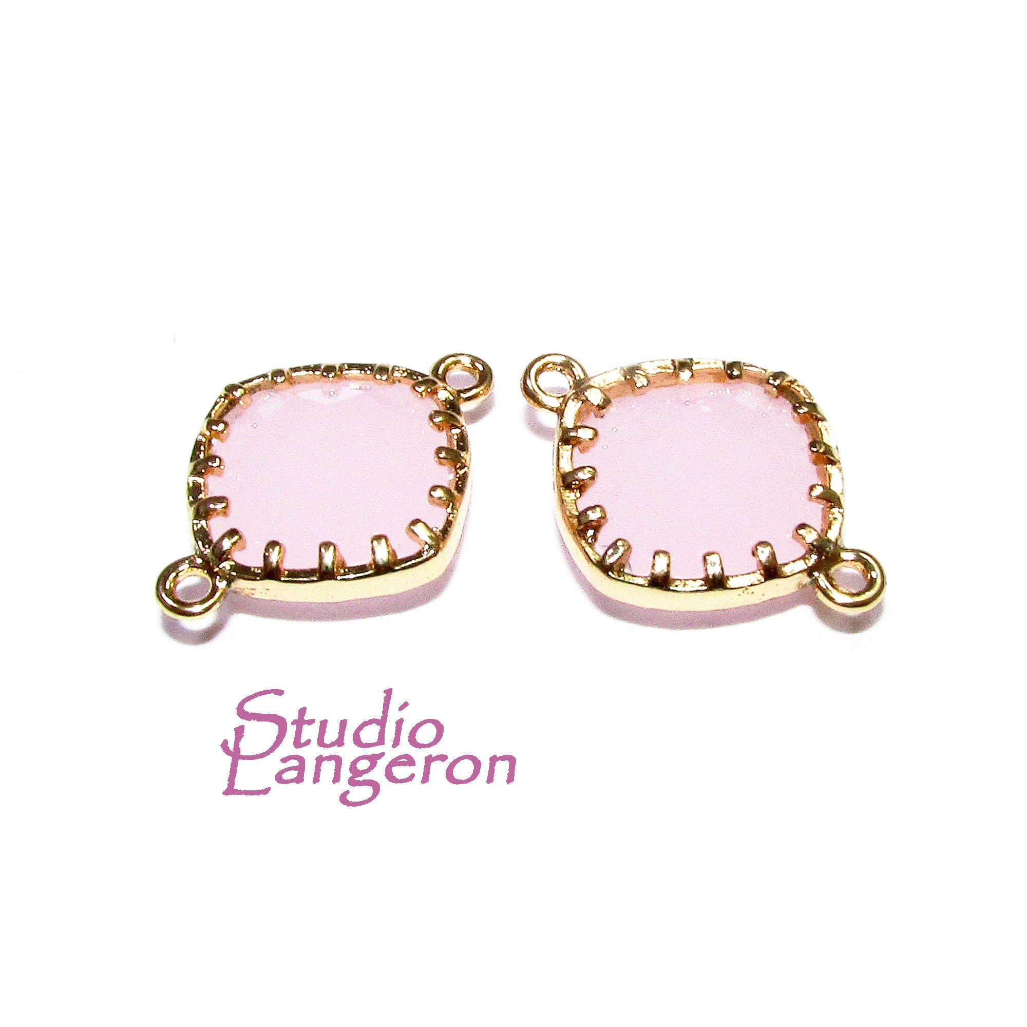 14K Gold Filled Checkerboard rose quartz cushion Link Connector size 13x18 mm, gold filled link, Jewelry making, Link Connector - 1 piece