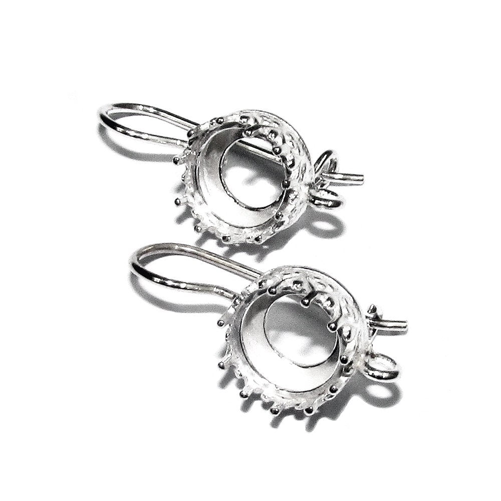 8 mm 925 sterling silver blank earrings with bezel cup and closed ring, Jewelry making, bezel cup, base earrings - 1 pair (2 piece)