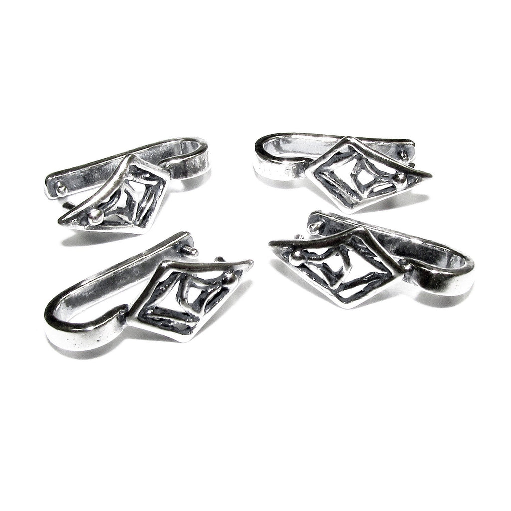 925 Sterling silver decorative rhombus Pinch Pendant Bail, silver Bail, Bail finding, bail for pendant, Jewelry making - 1 piece