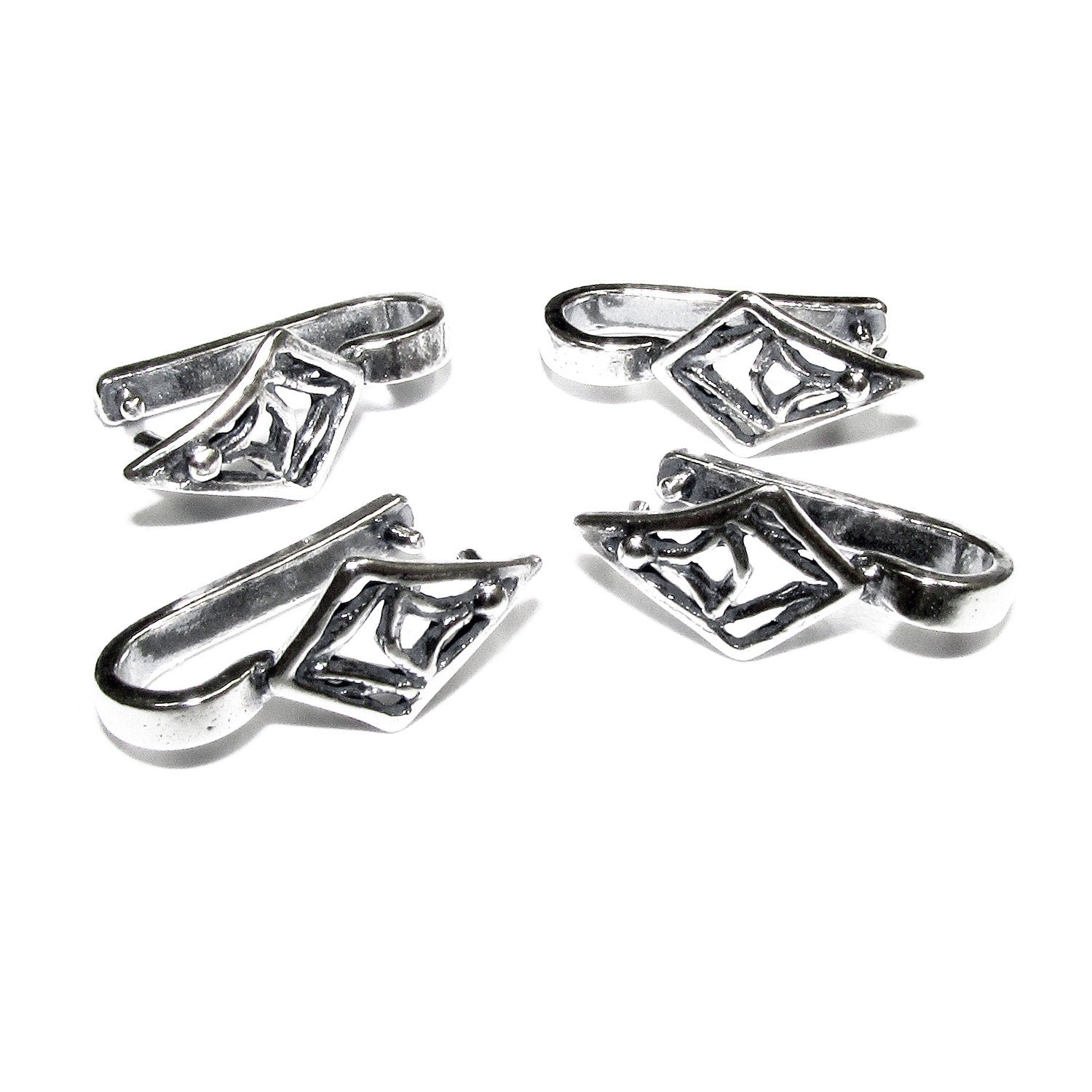 925 Sterling silver decorative rhombus Pinch Pendant Bail, silver Bail, Bail finding, bail for pendant, Jewelry making - 1 piece