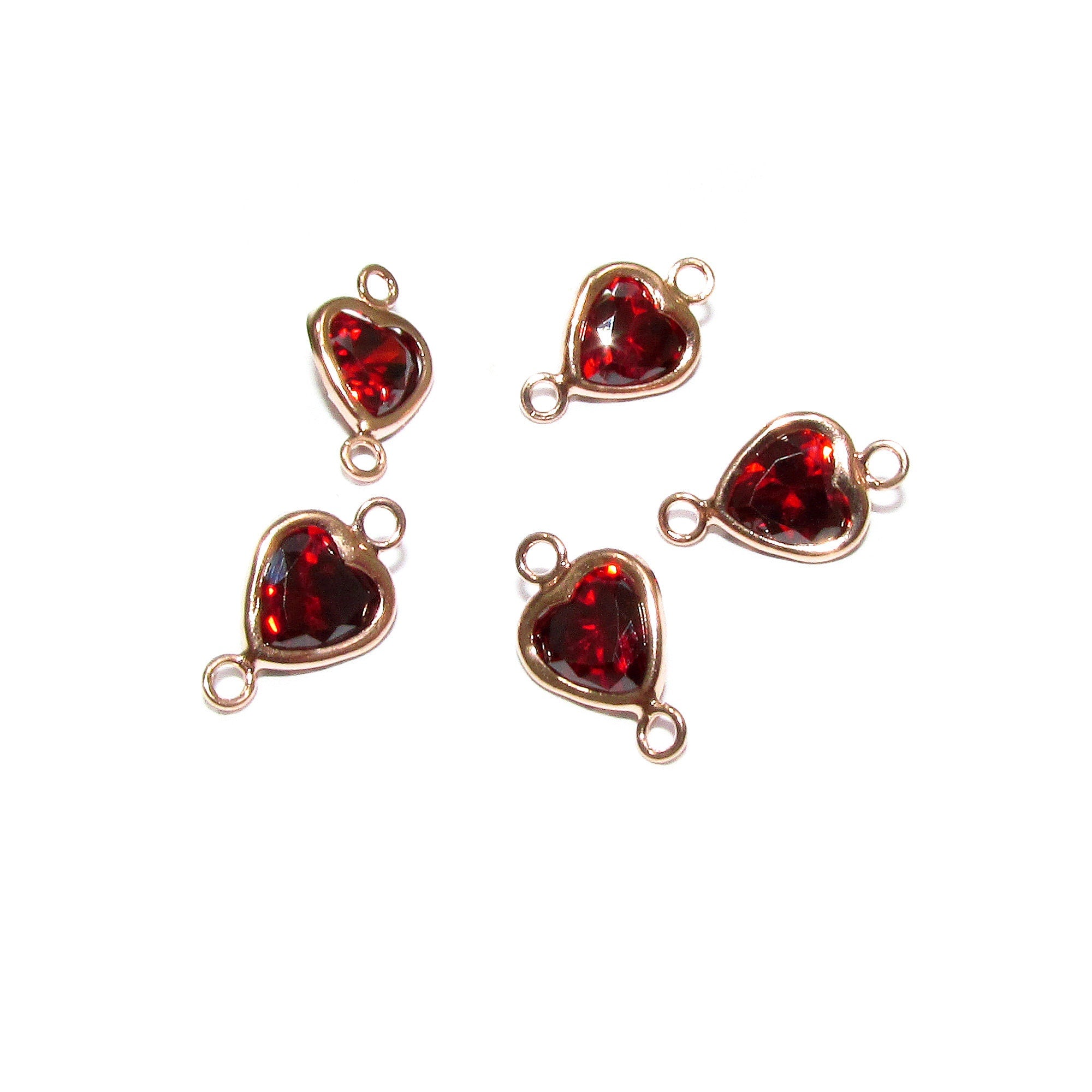 14K Rose Gold Filled Garnet heart Link Connector size 11.5x7.0 mm, Garnet gold filled link, Garnet connector, Jewelry making - 1 piece