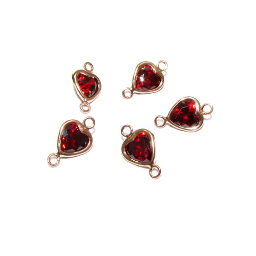 14K Rose Gold Filled Garnet heart Link Connector size 11.5x7.0 mm, Garnet gold filled link, Garnet connector, Jewelry making - 1 piece