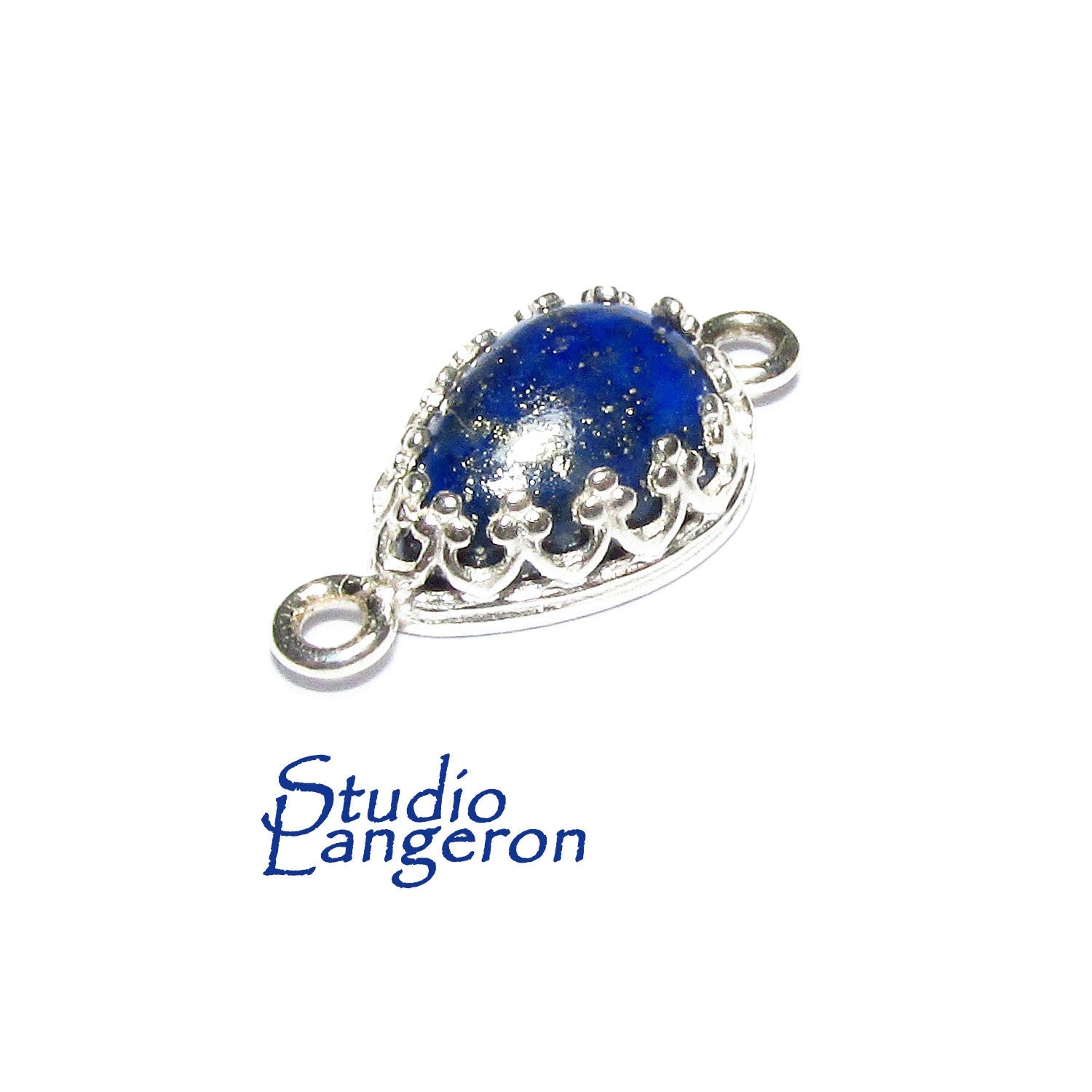 925 Sterling Silver natural Lapis lazuli pear Connector size 18x8.5mm, Natural Lapis lazuli silver link, Jewelry making, Connector - 1 piece