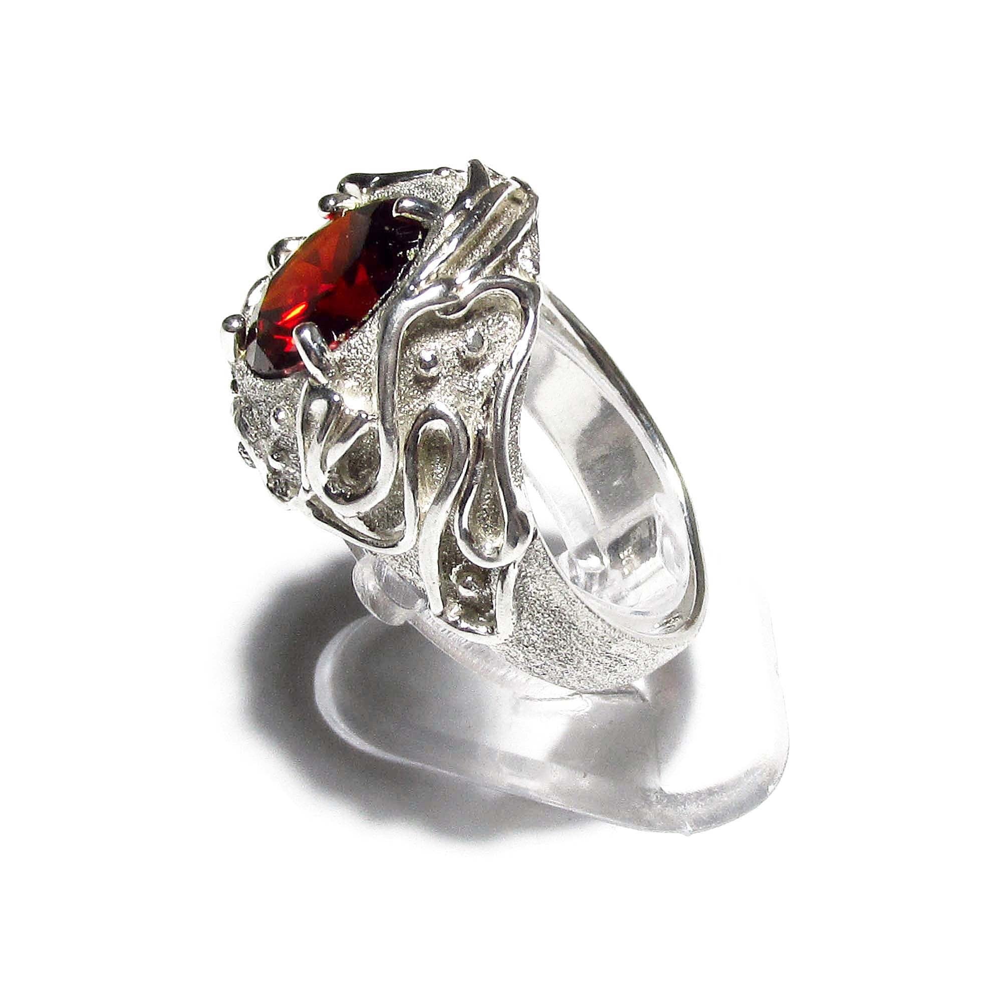 Statement Garnet ring 925 sterling silver size 8, Handmade ring, single copy, sterling silver, Garnet ring,  silver ring, red gemstone