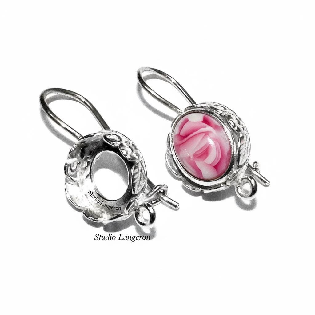 10 mm 925 sterling silver blank earrings with bezel cup and closed ring, Jewelry making, Setting, bezel cup,base earrings - 1 pair (2 piece)