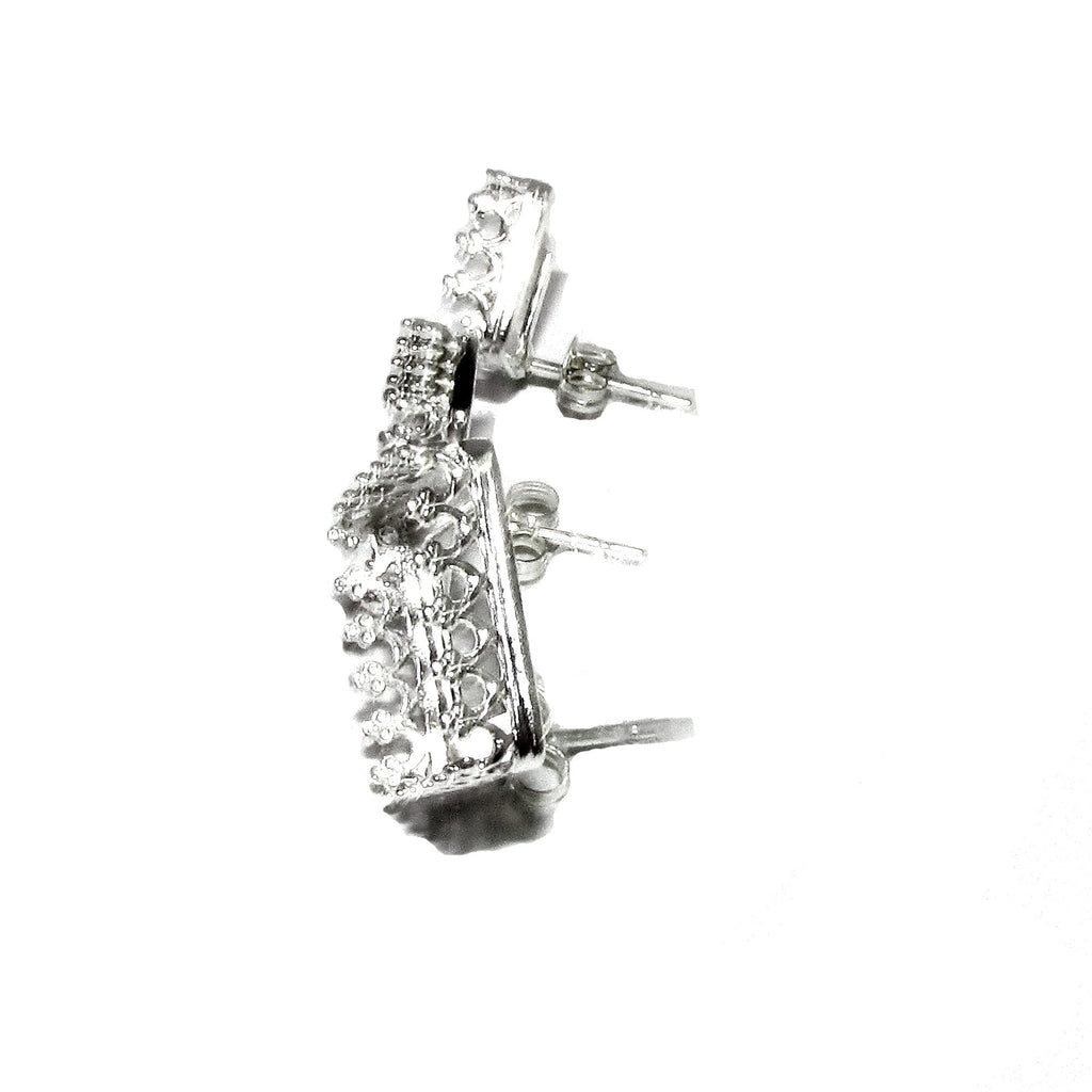 925 Sterling Silver Blank earrings size 8x8, 10x10, 12x12 mm, square Bezel cup, Jewelry making, Setting, Base Earrings - 1 pair (2 pieces)