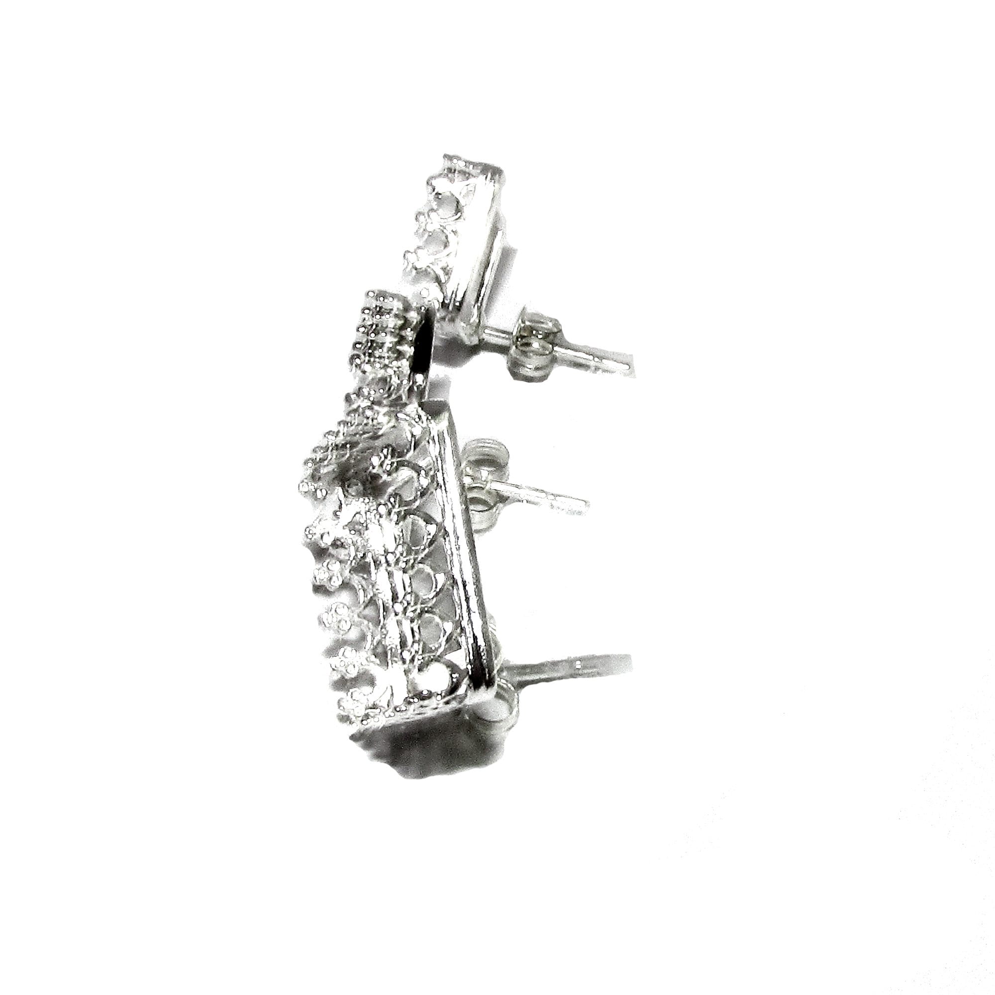925 Sterling Silver Blank earrings size 8x8, 10x10, 12x12 mm, square Bezel cup, Jewelry making, Setting, Base Earrings - 1 pair (2 pieces)