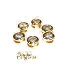 14K yellow gold filled decorative round beads with white topaz size 5.4x3.2 mm, Jewelry making, Gold filled beads, white topaz - 1 piece