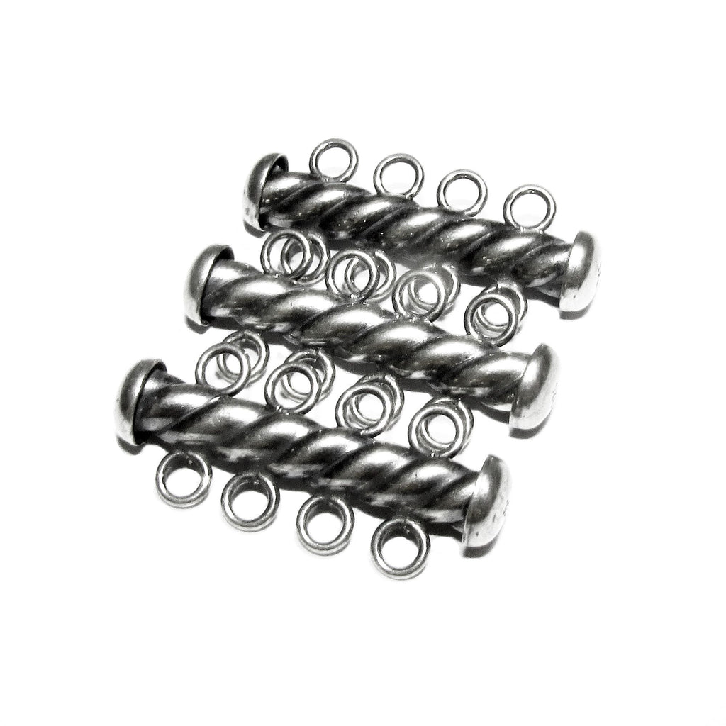 925 Sterling Silver Oxidized Twisted Tube Bar Clasp 4-Hole size 4.3x26 mm, Silver Clasps, Slide Clasps, Jewelry making, Tube clasp - 1 piece