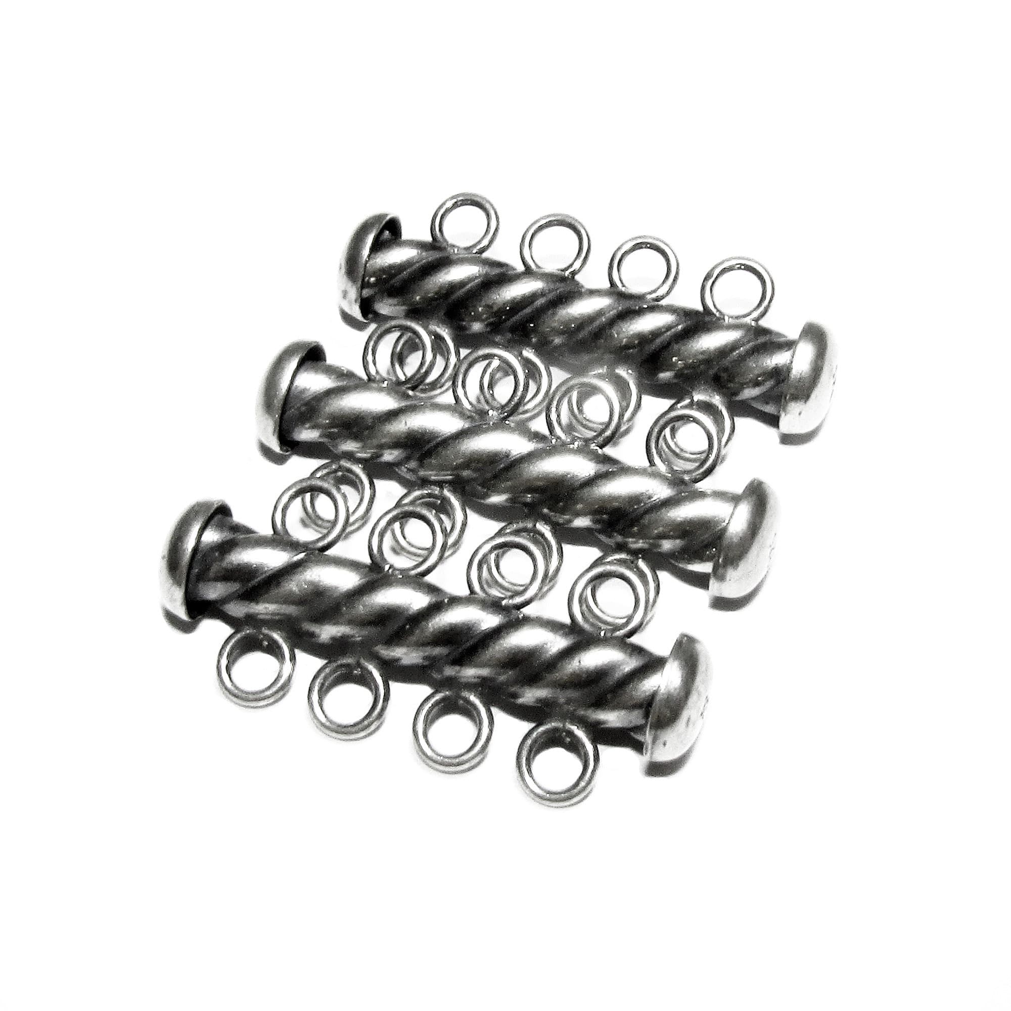 925 Sterling Silver Oxidized Twisted Tube Bar Clasp 4-Hole size 4.3x26 mm, Silver Clasps, Slide Clasps, Jewelry making, Tube clasp - 1 piece