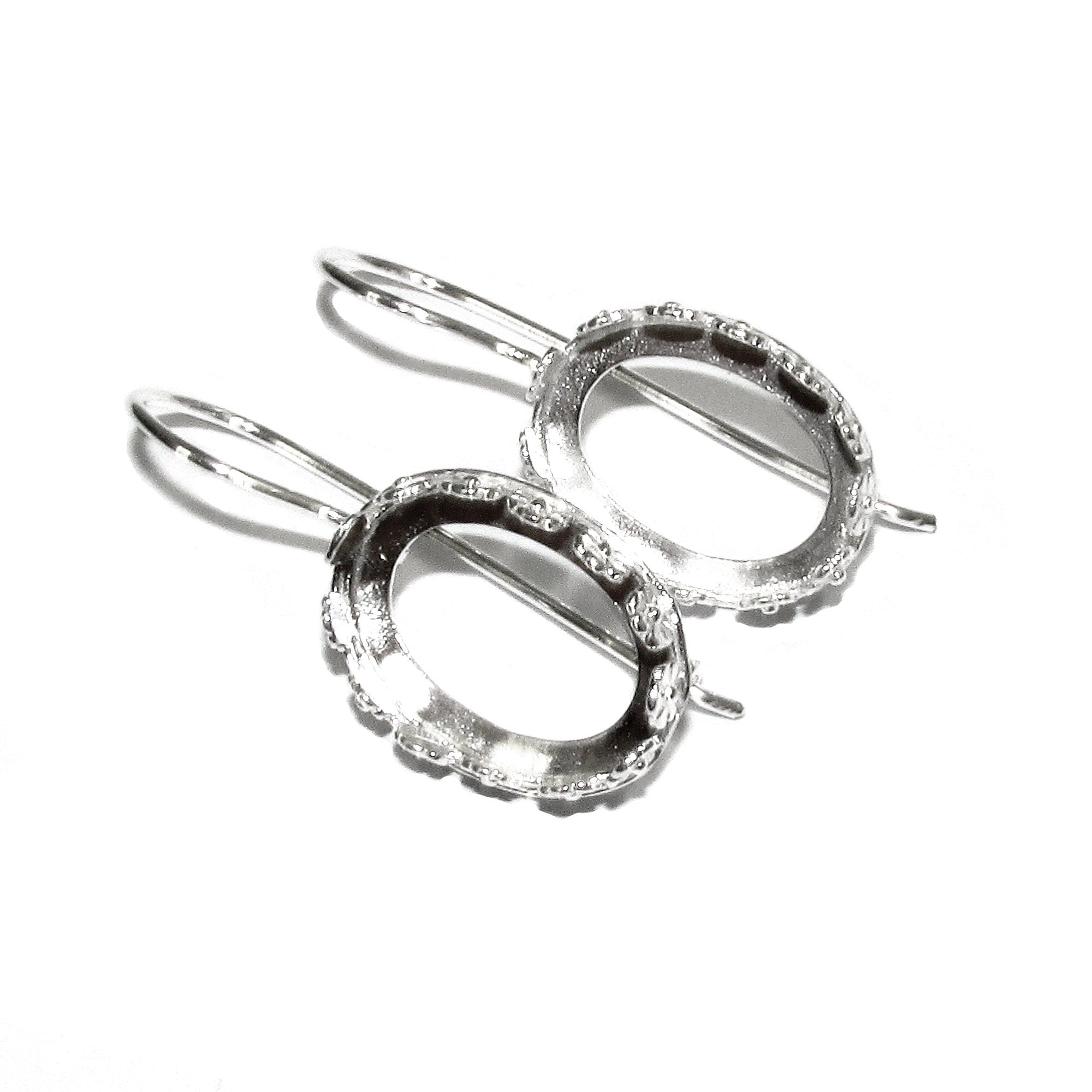 12x16 mm size 925 sterling silver blank earrings with bezel cup, Jewelry making, Setting, bezel cup, Base earrings - 1 pair (2 pieces)