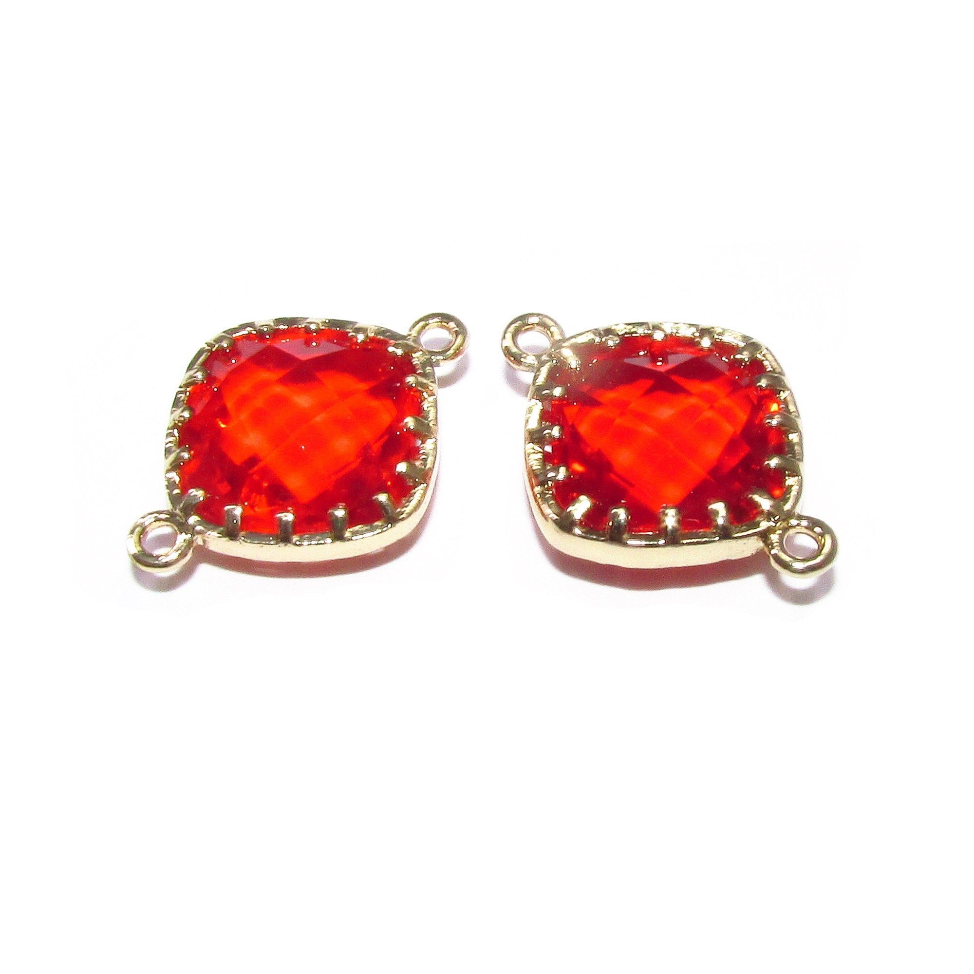 14K Gold Filled Checkerboard red topaz cushion Link Connector size 13x18 mm, gold filled link, Jewelry making, Link Connector - 1 piece