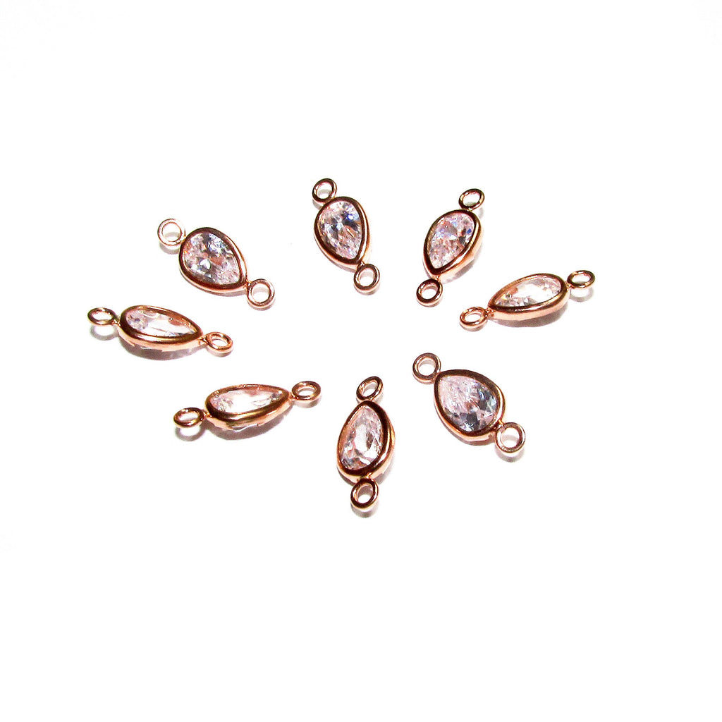 14K Rose Gold Filled White topaz pear Link Connector size 11x5mm, White topaz rose gold filled link, Connector, Jewelry making - 1 piece
