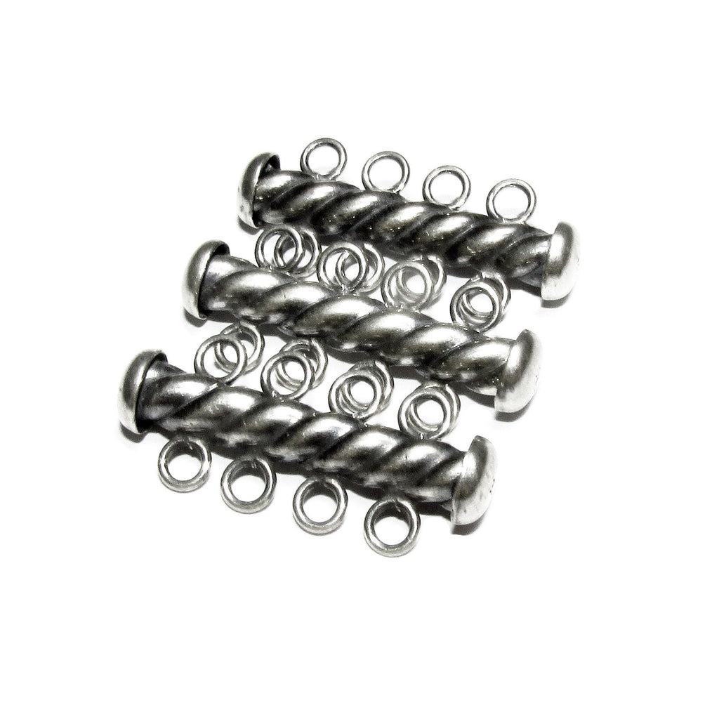 925 Sterling Silver Oxidized Twisted Tube Bar Clasp 4-Hole size 4.3x26 mm, Silver Clasps, Slide Clasps, Jewelry making, Tube clasp - 1 piece