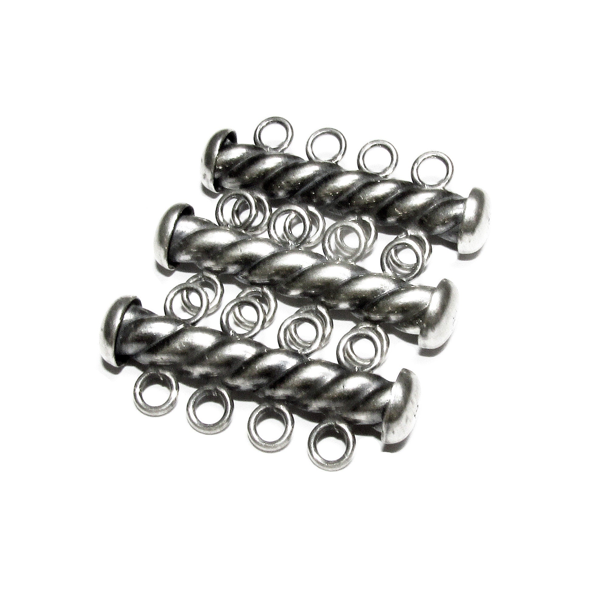 925 Sterling Silver Oxidized Twisted Tube Bar Clasp 4-Hole size 4.3x26 mm, Silver Clasps, Slide Clasps, Jewelry making, Tube clasp - 1 piece