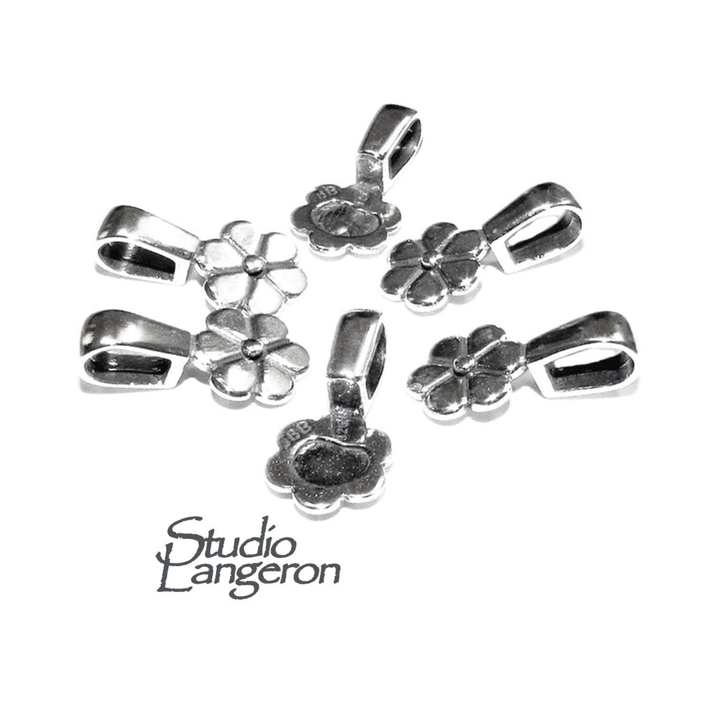 925 Sterling silver Flower Glue-on Flat Pad Pendant Bails, sterling silver Bail, Bail silver, Bail finding, Jewelry making - 1 piece