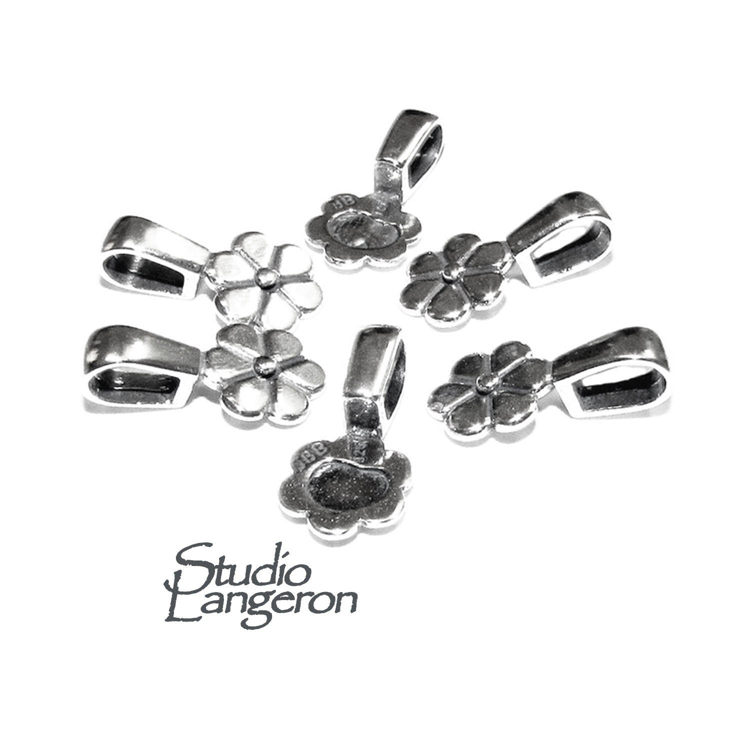 925 Sterling silver Flower Glue-on Flat Pad Pendant Bails, sterling silver Bail, Bail silver, Bail finding, Jewelry making - 1 piece