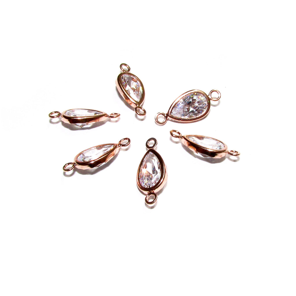 14K Rose Gold Filled White topaz pear Link Connector size 13x6mm, White topaz rose gold filled link, Connector, Jewelry making - 1 piece