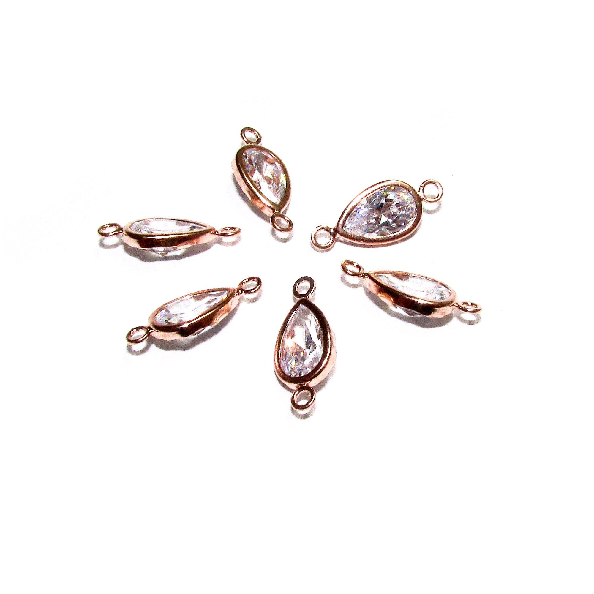 14K Rose Gold Filled White topaz pear Link Connector size 13x6mm, White topaz rose gold filled link, Connector, Jewelry making - 1 piece