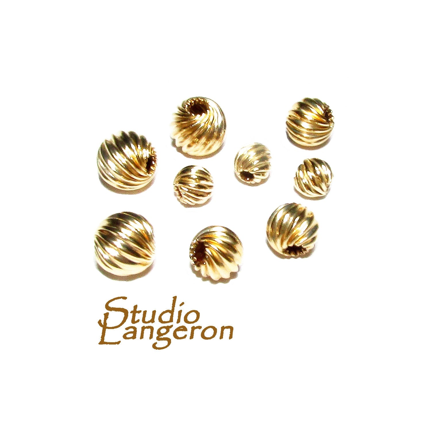 14K yellow gold filled round twisted beads size 3, 4, 5, 6, 7, 8mm, Jewelry making, Gold filled twisted beads, Gold filled beads - 1 piece