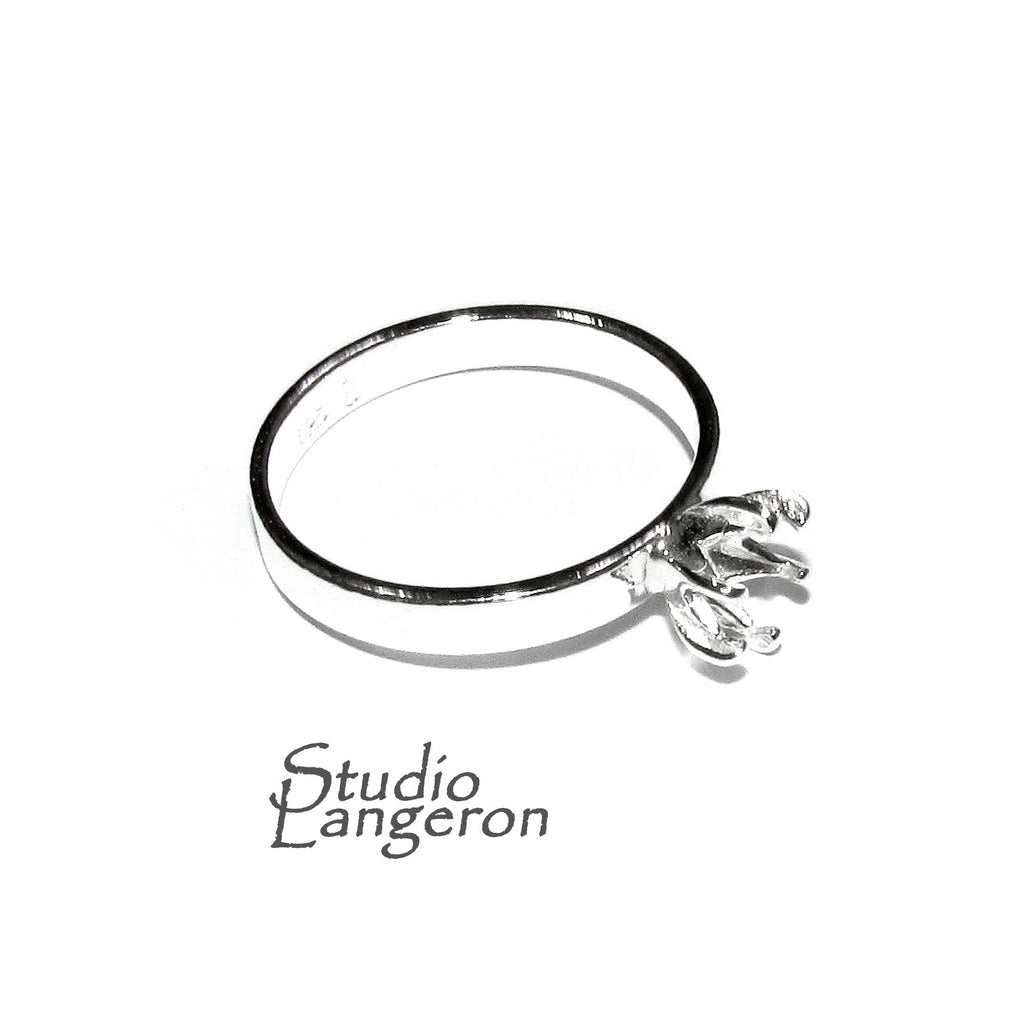 925 sterling silver blank ring with 6-prong setting 5 mm size 4-11, silver ring, Jewelry making, base ring, Setting, Prong setting - 1 piece
