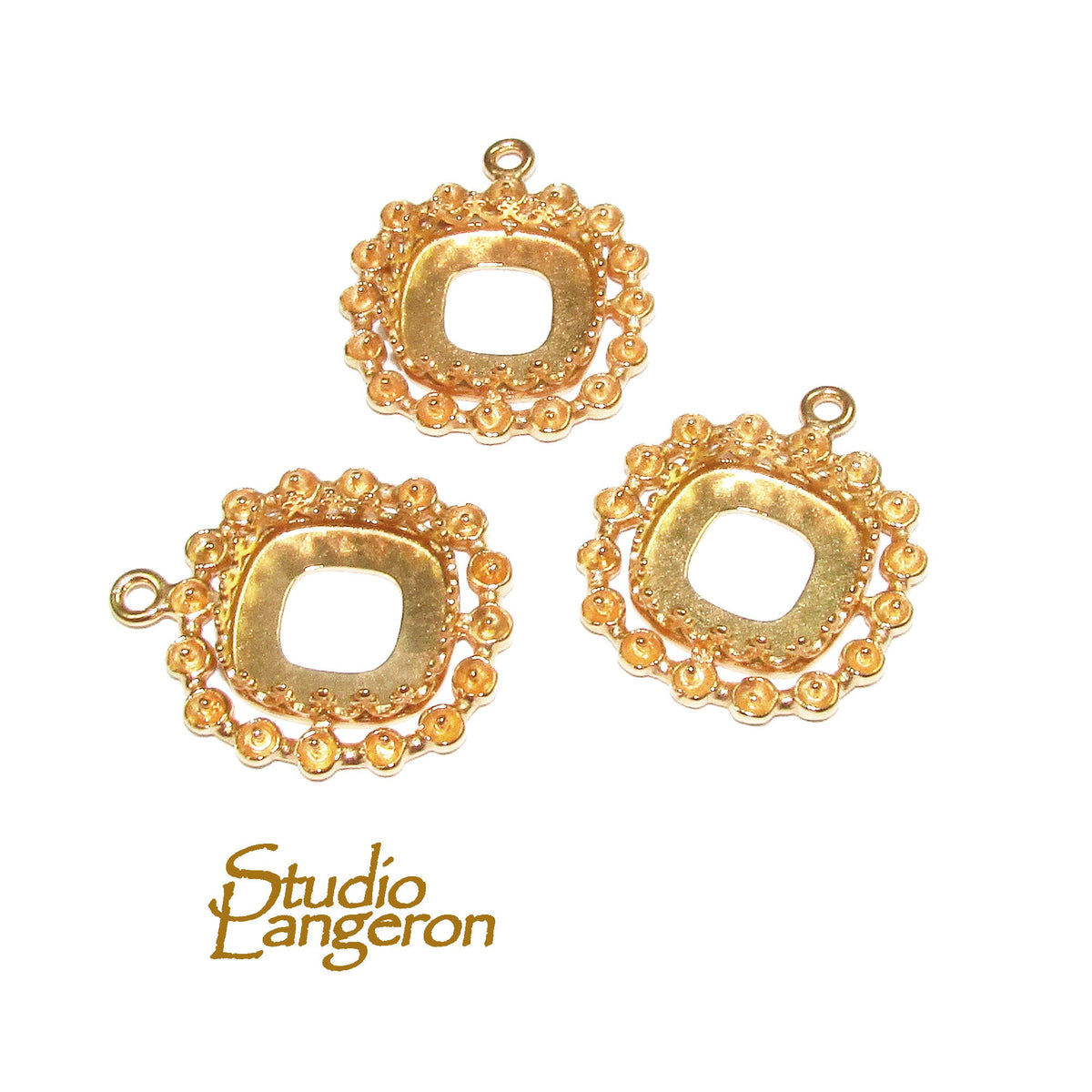 14K Gold Filled cushion blank pendant with setting 12x12 mm - 1 piece
