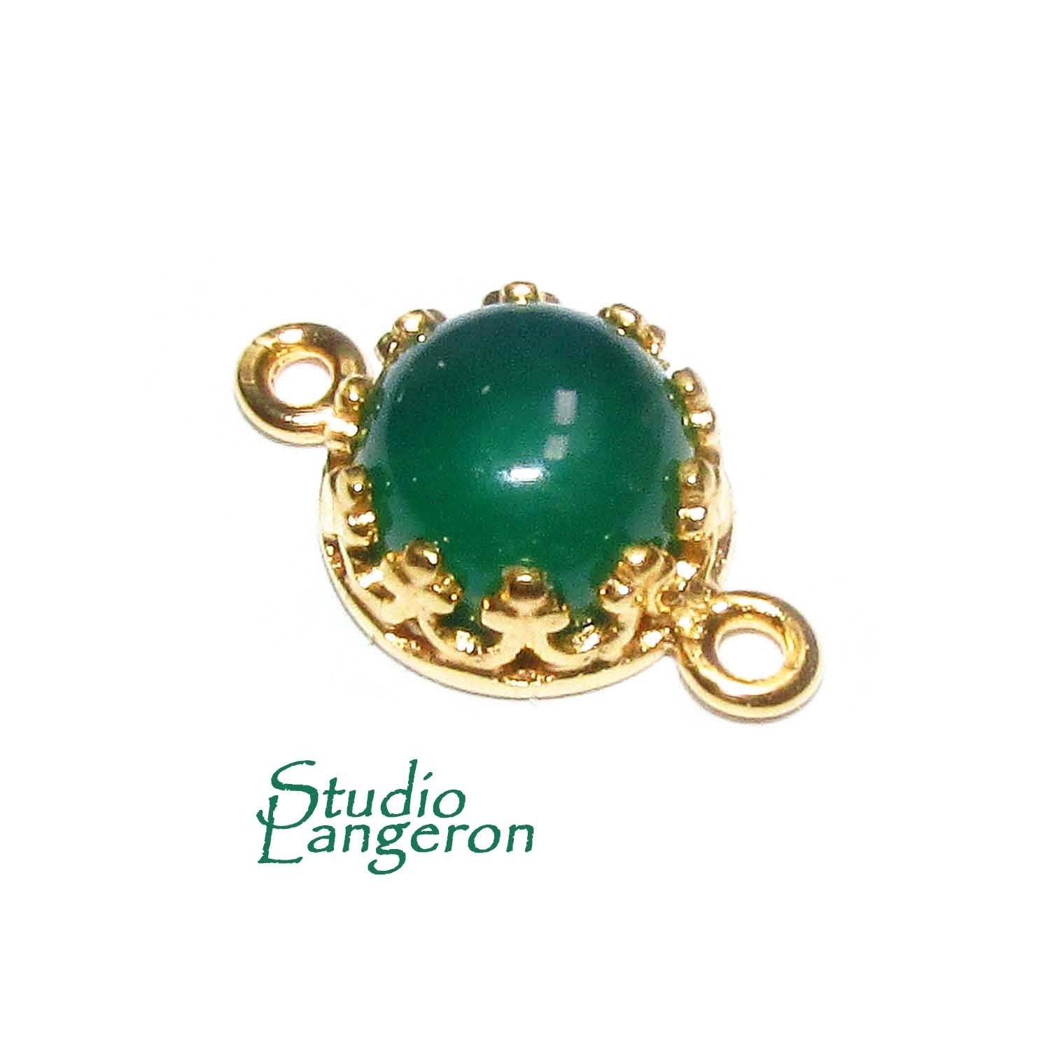 14K Gold Filled natural green chalcedony round Link Connector size 14x7mm, Chalcedony gold filled link, Jewelry making, Connector - 1 piece