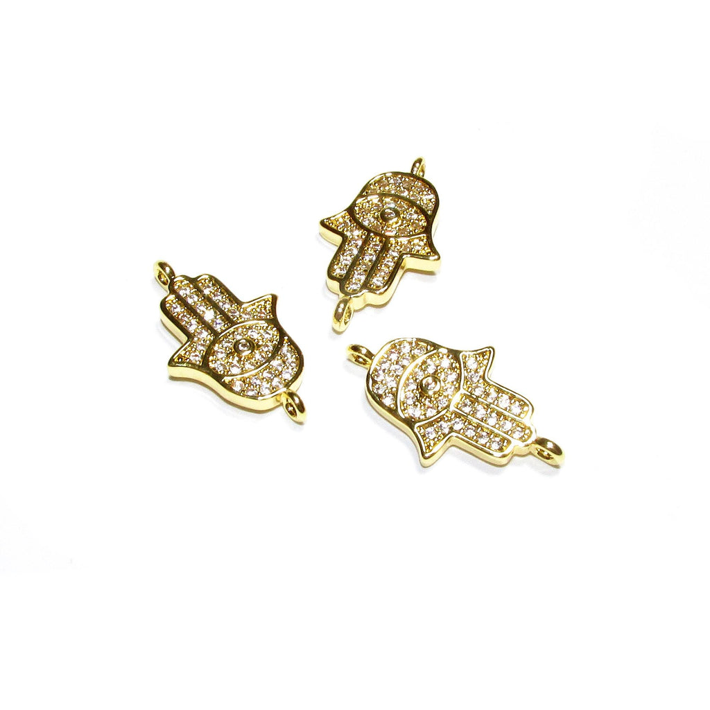 14K Gold filled connector hamsa with crystals size 16x12 mm, gold filled link, Jewelry making, Jewelry link connector hamsa - 1 piece