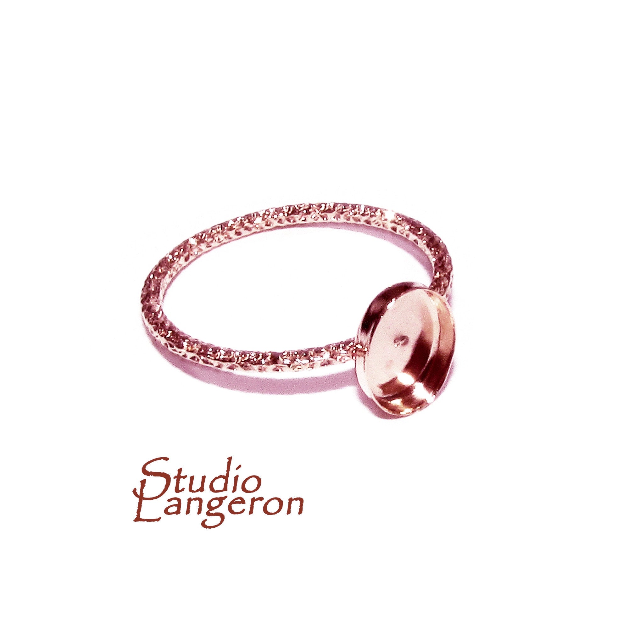 14K Rose gold filled blank ring with bezel cup 6x8mm size 4, 5, 6, 7, 8, 9, 10, 11, Base ring, Bezel cup, Setting, Jewelry making - 1 piece