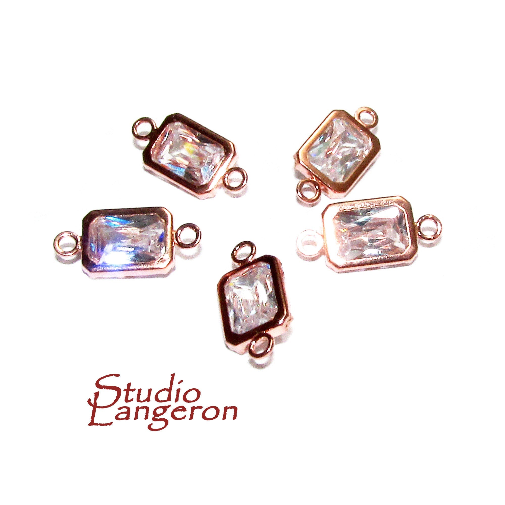 14K Rose Gold Filled White topaz rectangular Link Connector size 12.0x6.0 mm, Topaz gold filled link, Connector, Jewelry making - 1 piece