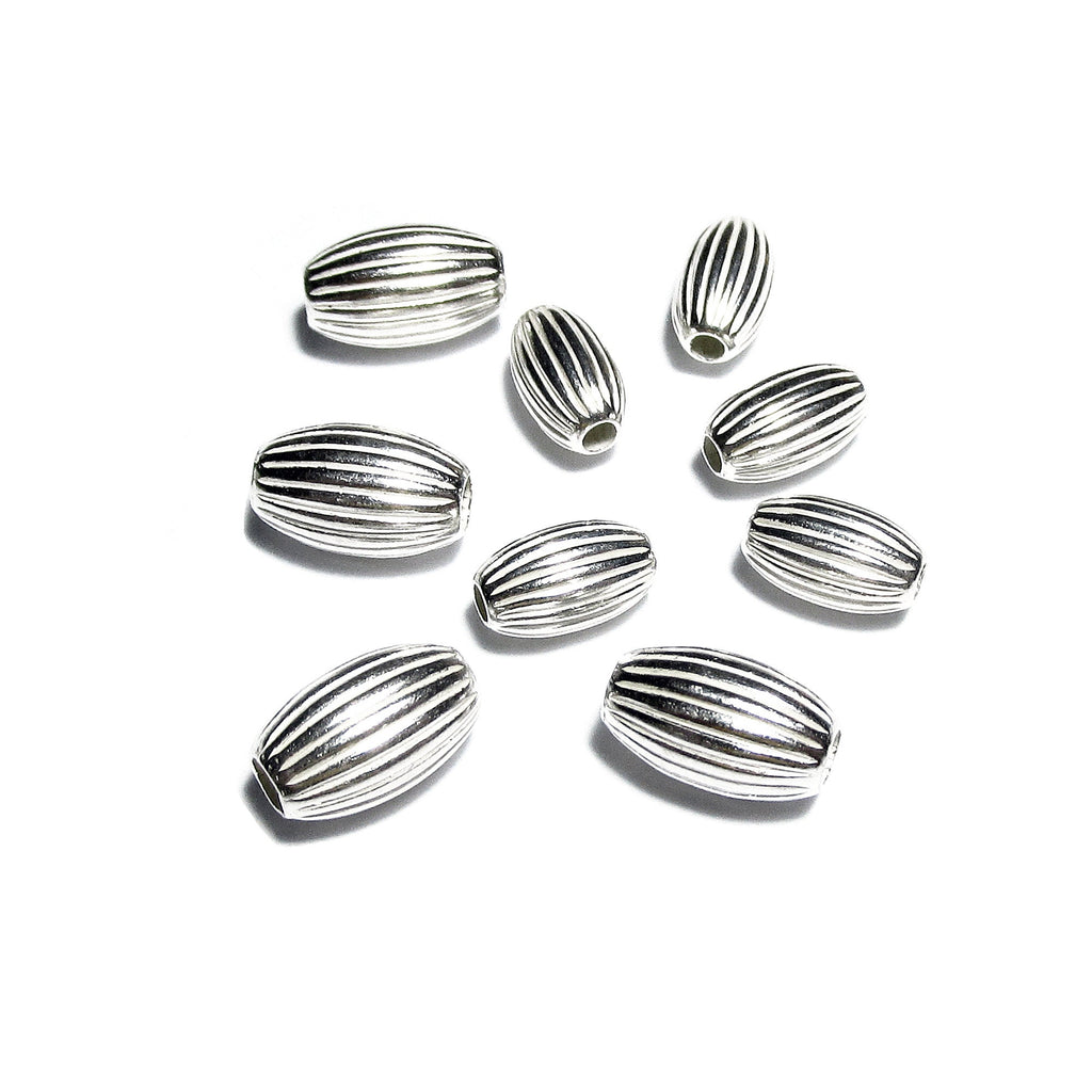 925 Sterling Silver corrugated shiny oval Beads Size 3x5, 4x6.5, 5x7 mm, Jewelry making, Corrugated oval Beads, Silver oval beads - 1 piece