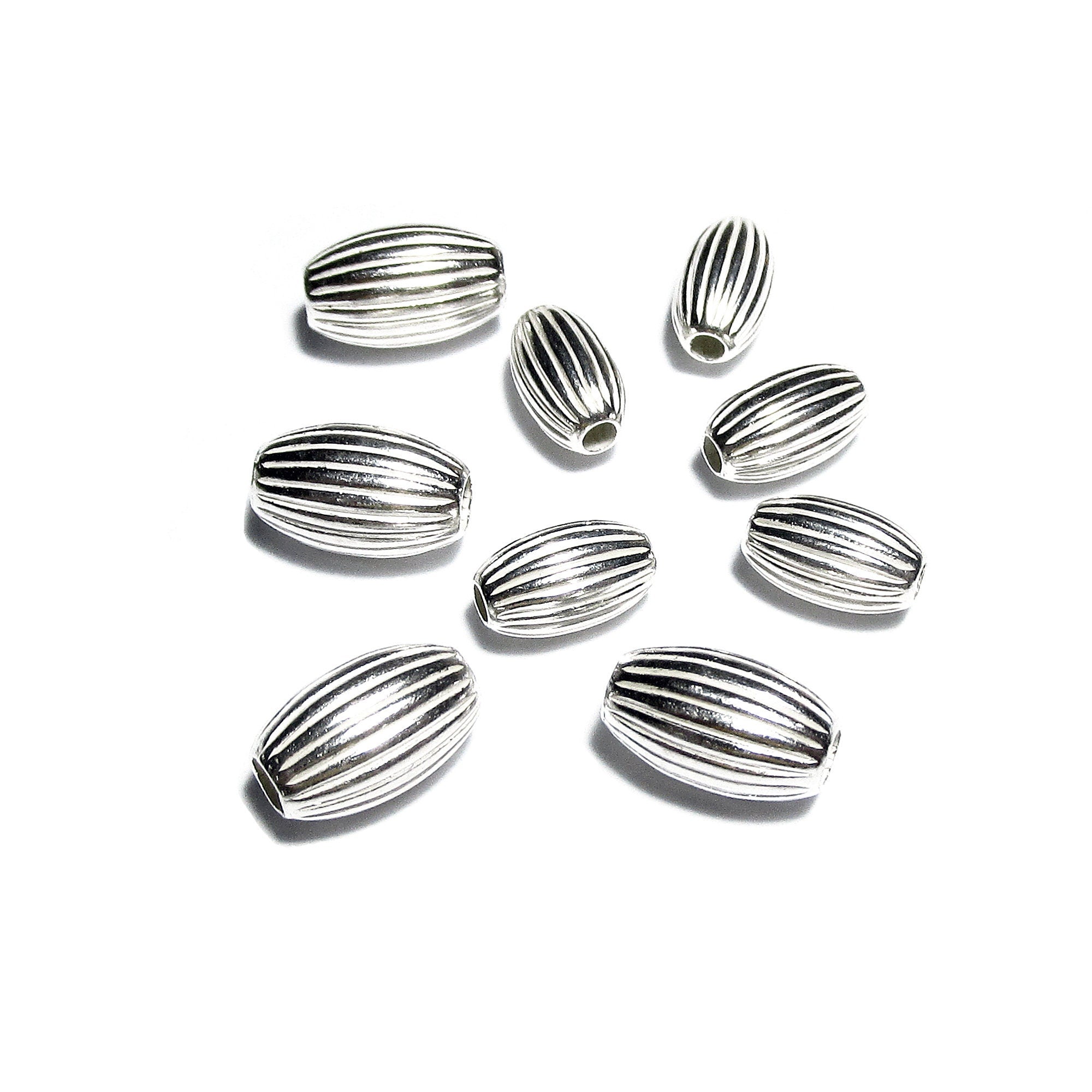 925 Sterling Silver corrugated shiny oval Beads Size 3x5, 4x6.5, 5x7 mm, Jewelry making, Corrugated oval Beads, Silver oval beads - 1 piece