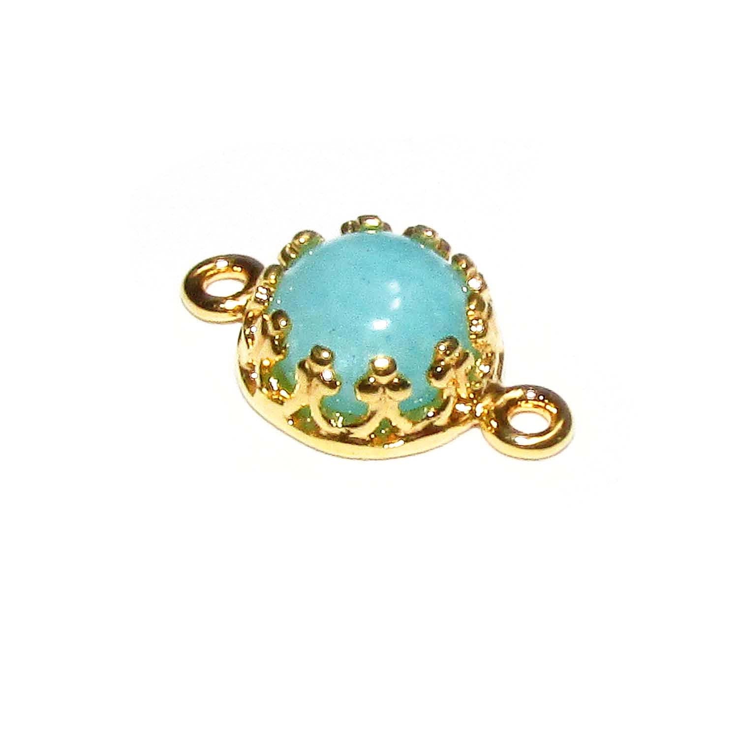 14K Gold Filled natural Amazonite round Link Connector size 14x7 mm, Natural Amazonite silver link, Jewelry making, Connector - 1 piece