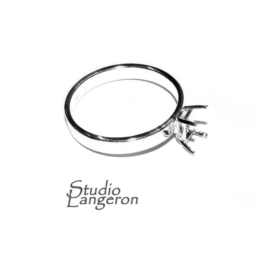 925 sterling silver blank ring with rectangular 4-Prong Setting 4x6mm size 4-11, Jewelry making, base ring, Setting, Prong setting - 1 piece