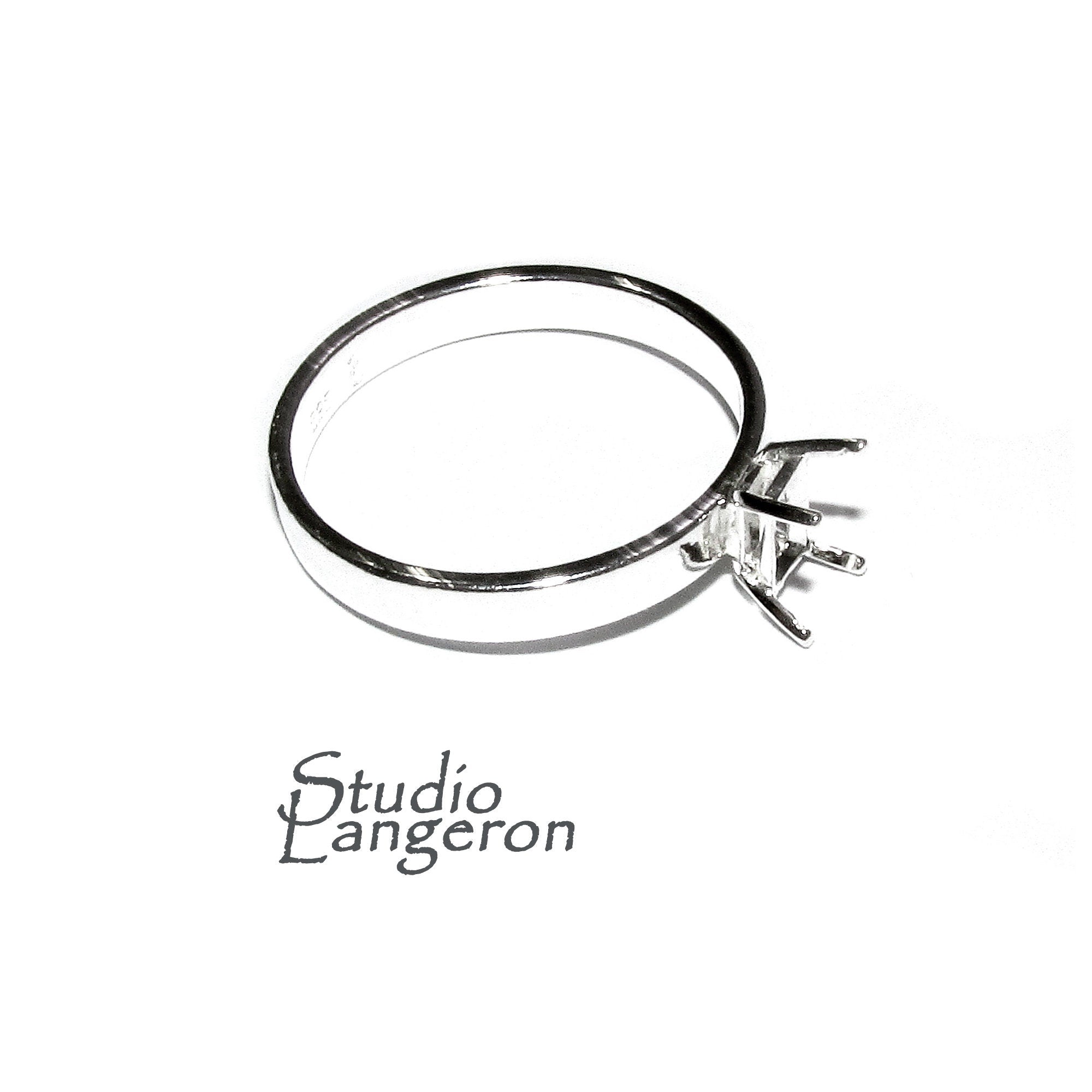925 sterling silver blank ring with rectangular 4-Prong Setting 4x6mm size 4-11, Jewelry making, base ring, Setting, Prong setting - 1 piece