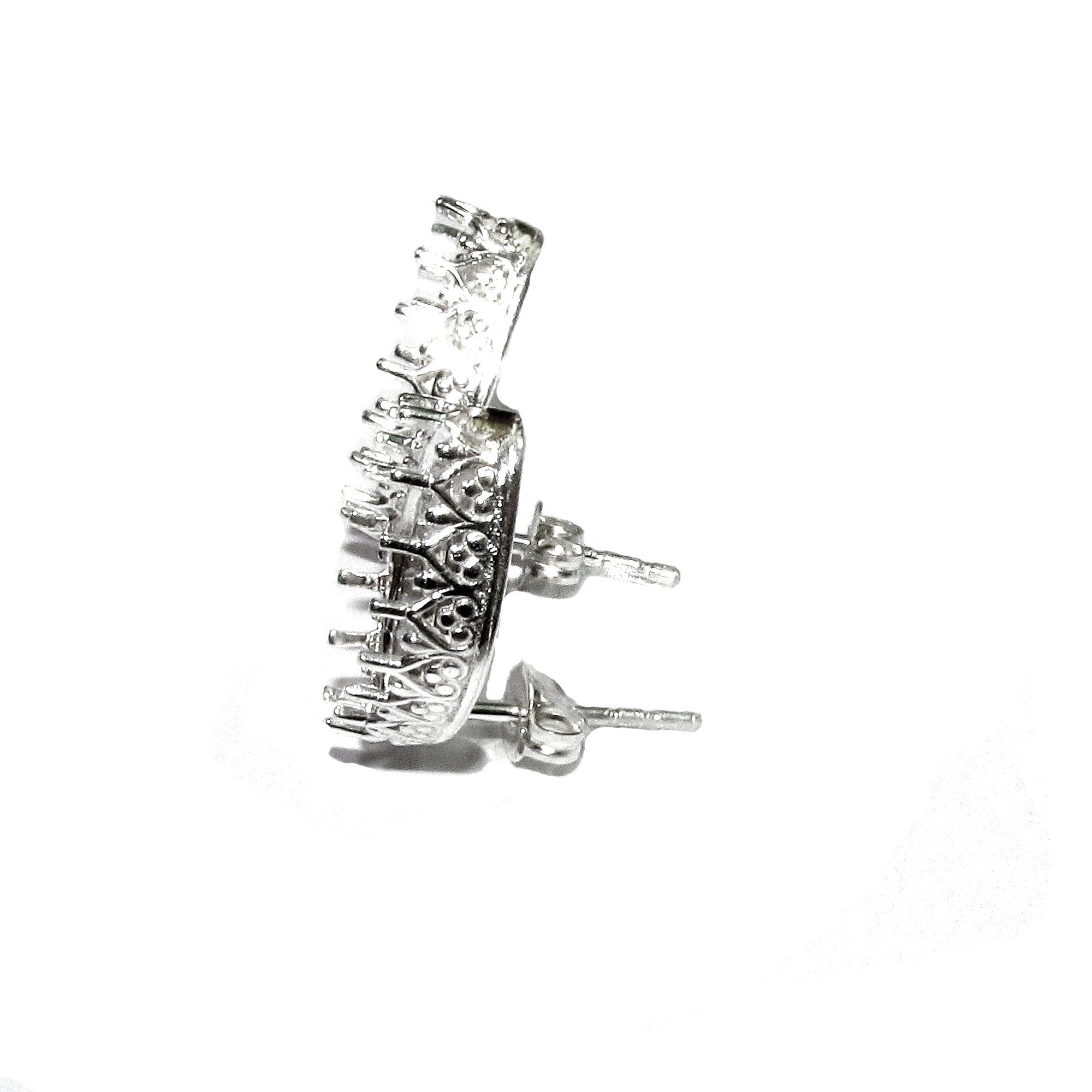 925 Sterling Silver Blank earrings size 14x9 mm with marquise Bezel cup, Jewelry making, Setting, Base Earrings post - 1 pair (2 pieces)