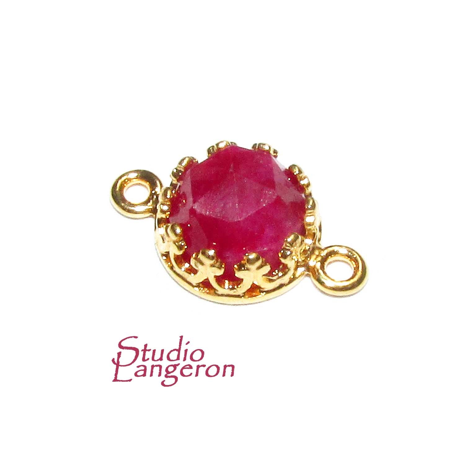 14K Gold Filled natural Ruby round Link Connector size 14x7 mm, Natural Ruby silver link, Jewelry making, Connector - 1 piece
