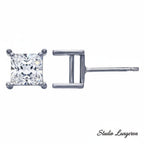 925 Sterling Silver blank earrings with 4-Prong square Setting, Earring Post, Jewelry making, Setting - 1 pair (2 piece)