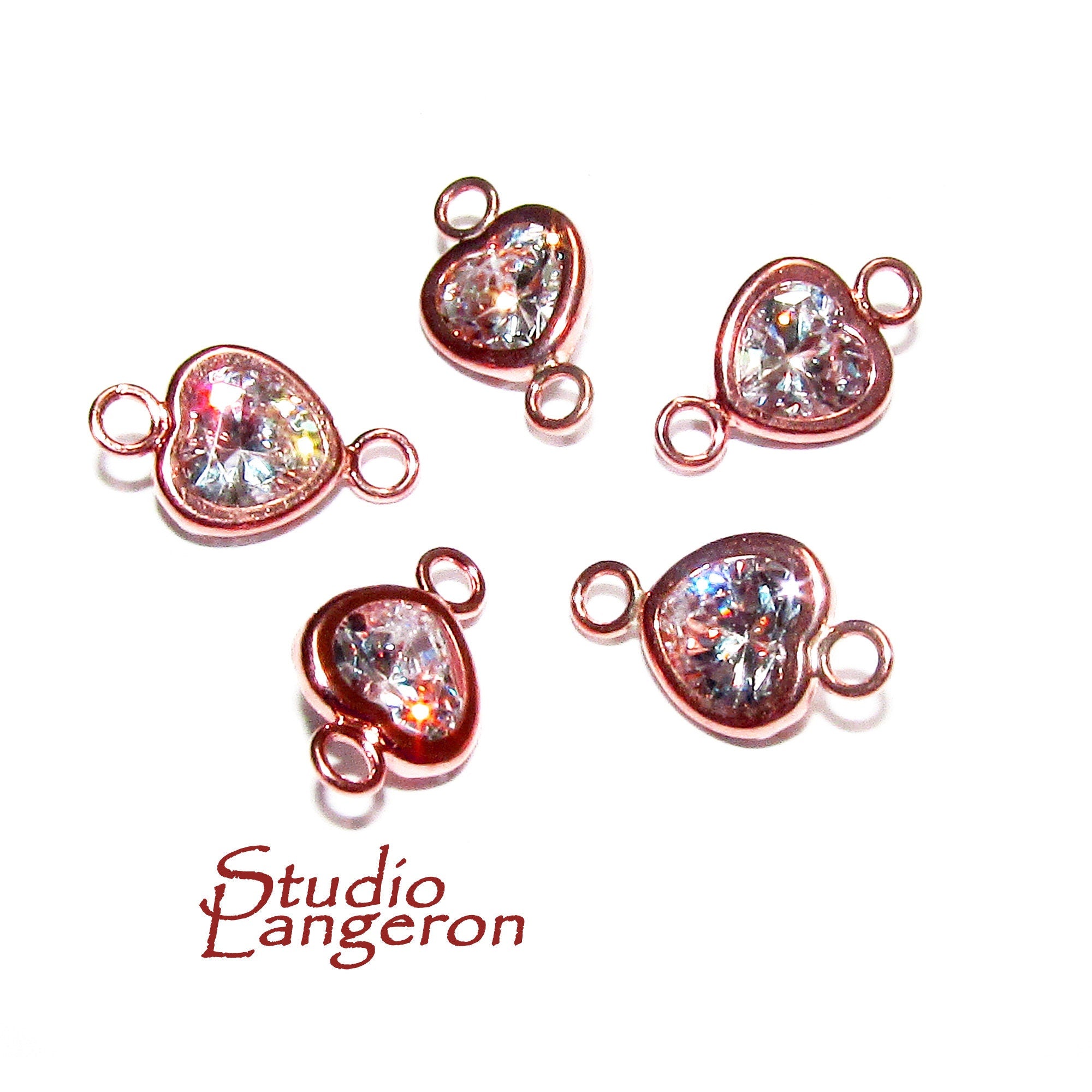 14K Rose Gold Filled White topaz heart Link Connector size 9.5x6.0 mm, White topaz gold filled link, Connector, Jewelry making - 1 piece